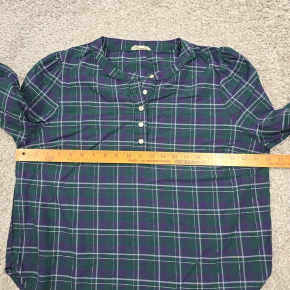 Roller Rabbit Top Large Womens Blue Purple Henley‎ Inverness Plaid Glenda - Picture 10 of 13